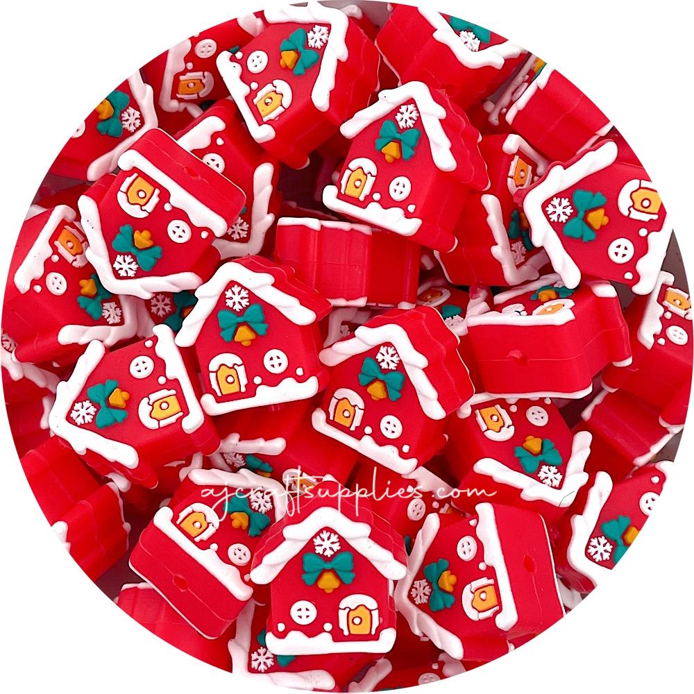 3D Christmas House Silicone Focal Beads - 2 beads