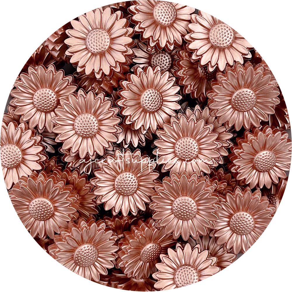 Brushed Rose Gold - 30mm Large Daisy Silicone Beads - 2 beads
