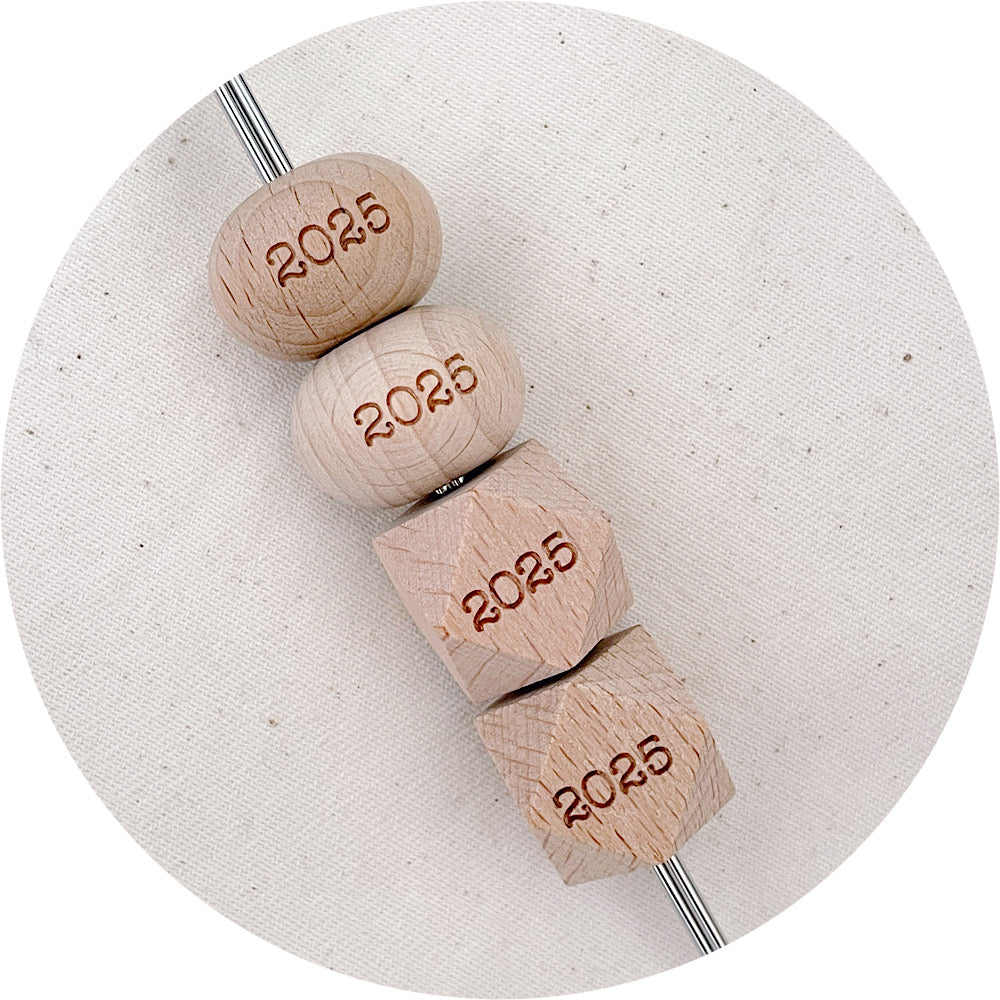 Beech Wood Engraved Beads (2025) - CHOOSE A SIZE - 5 beads