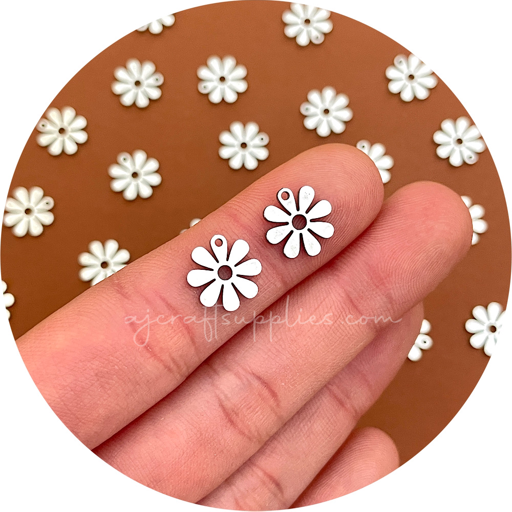 11mm Daisy Stainless Steel Charms - Steel - 2 pcs