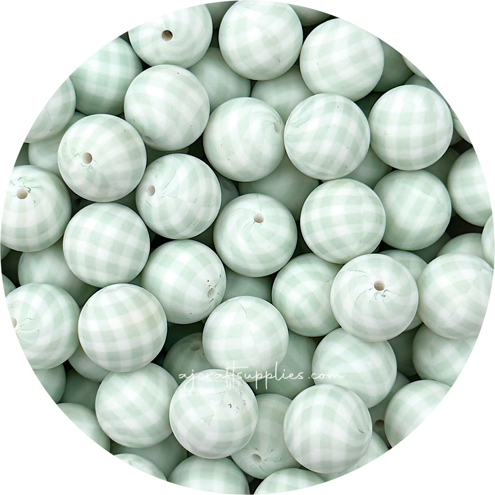Seabreeze Gingham Print - 19mm round Silicone beads - 5 Beads