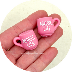 'Nurse Life' Mug Silicone 3D Focal Beads - 2 beads