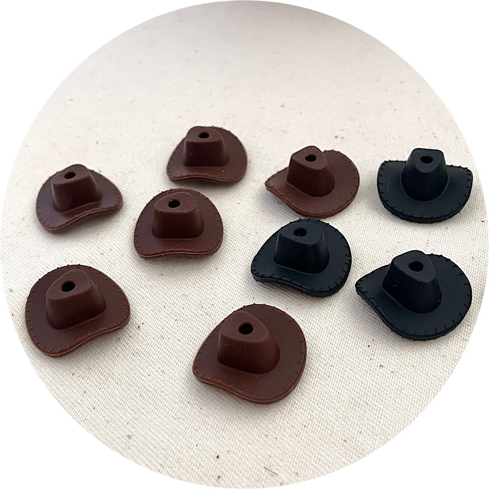 3D Cowboy Hat Silicone Beads - CHOOSE YOUR COLOUR - 2 beads