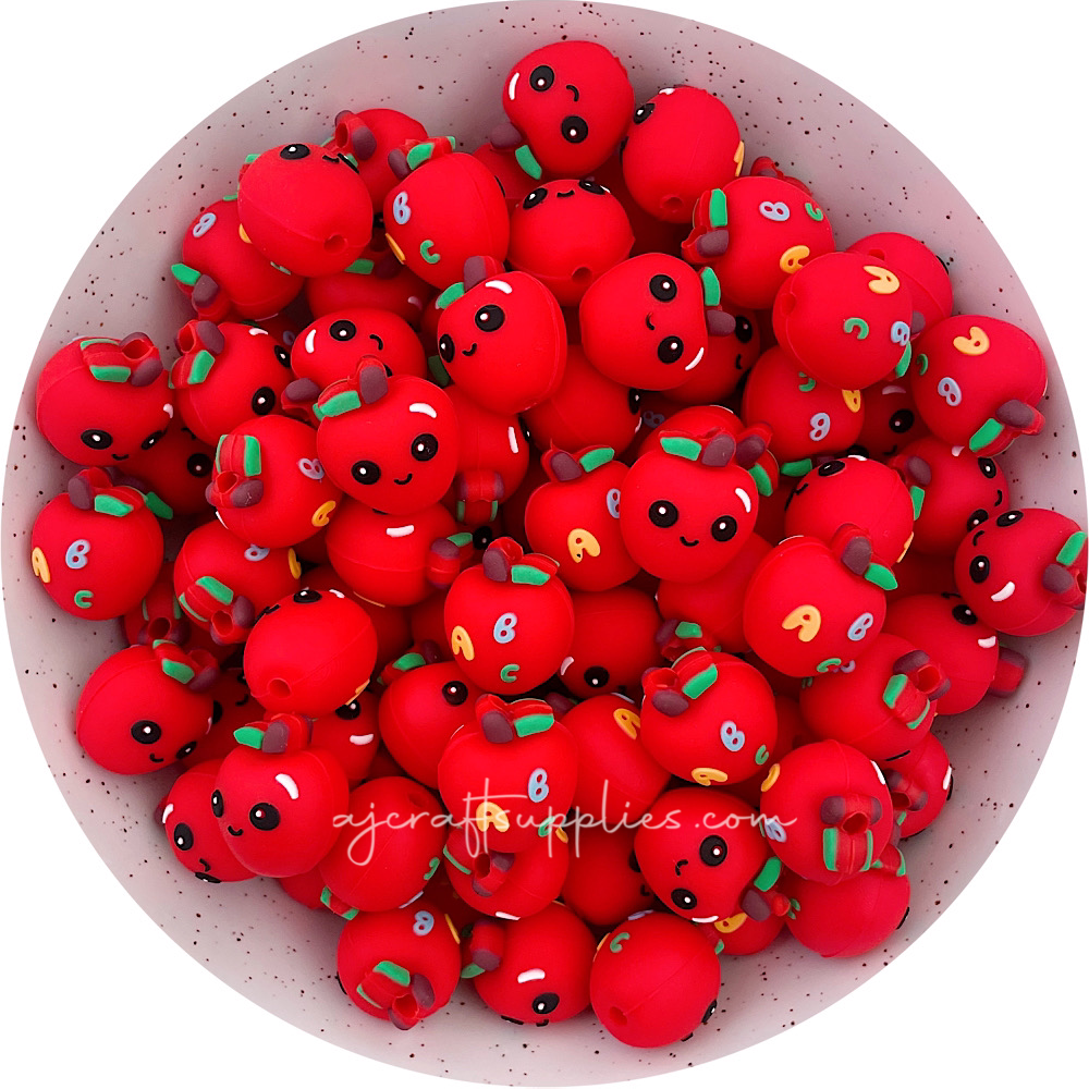 3D Apple ABC Silicone Focal Beads - 2 beads