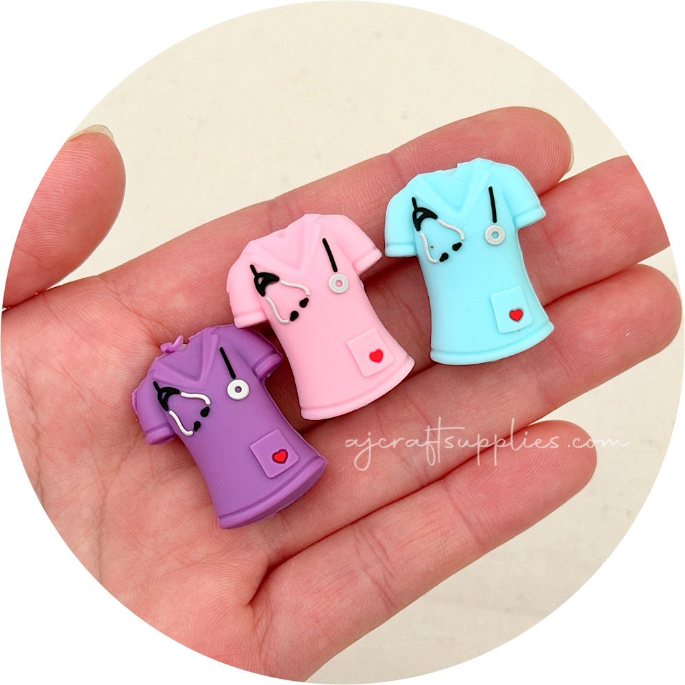 Nurse Scrub Top Silicone 3D Focal Beads - CHOOSE YOUR COLOUR - 2 beads
