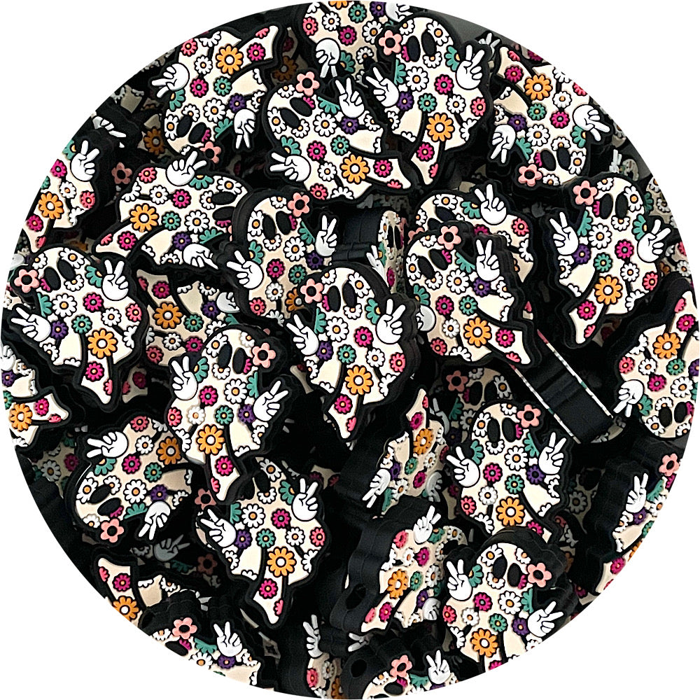 Floral Peace Ghost Silicone Beads - 2 Beads