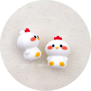 3D Chicken Silicone Focal Beads - 2 beads