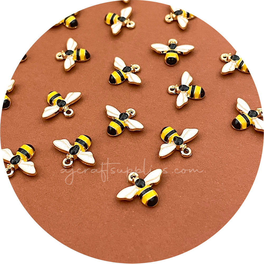 15mm Bee Enamel Metal Charms - 2 pcs