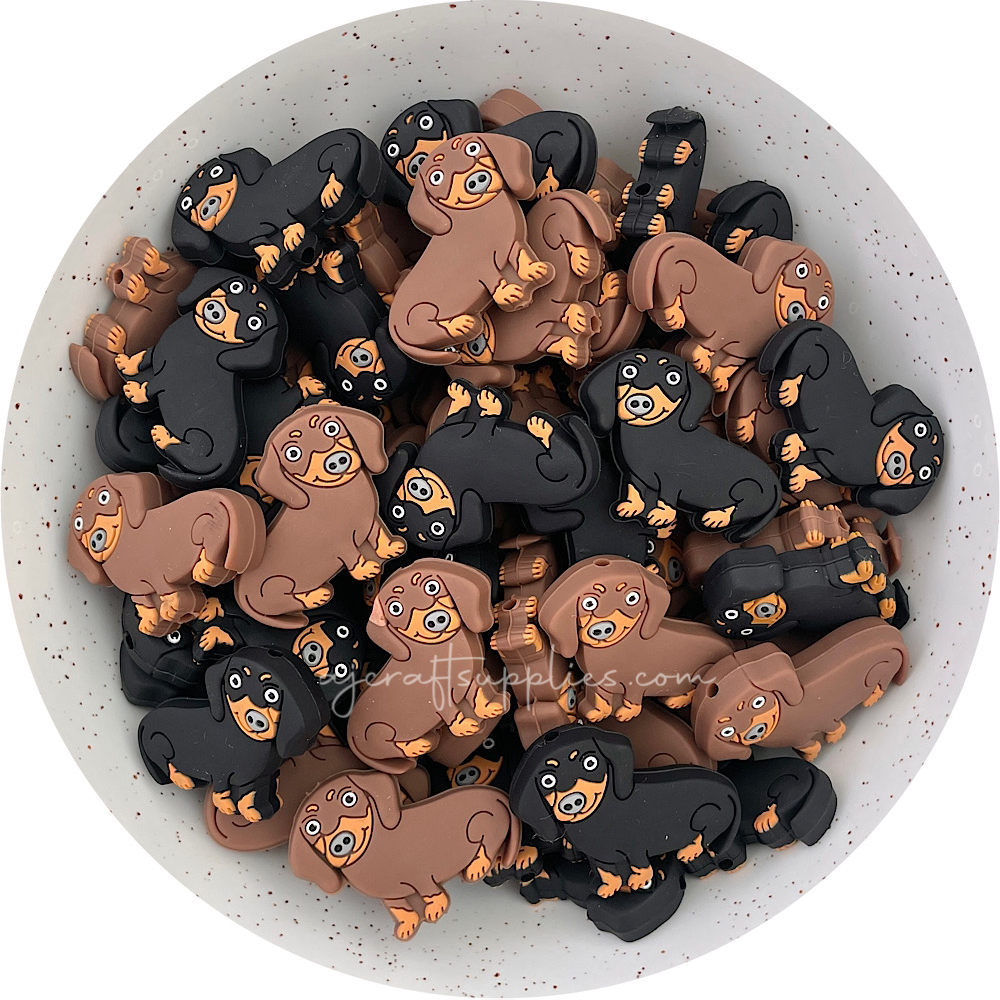 Dachshund/Wiener Silicone Focal Beads - Choose your Colour - 2 beads