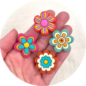 Fancy Flowers Silicone Focal Beads - CHOOSE YOUR COLOUR - 2 beads