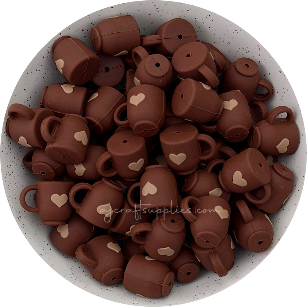 3D Love Heart Mug Silicone Focal Beads - 2 beads