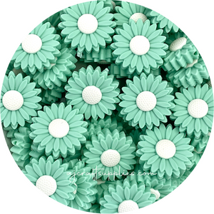 Mint Green - 30mm Large Daisy Silicone Beads - 2 beads