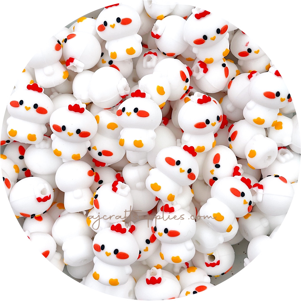 3D Chicken Silicone Focal Beads - 2 beads