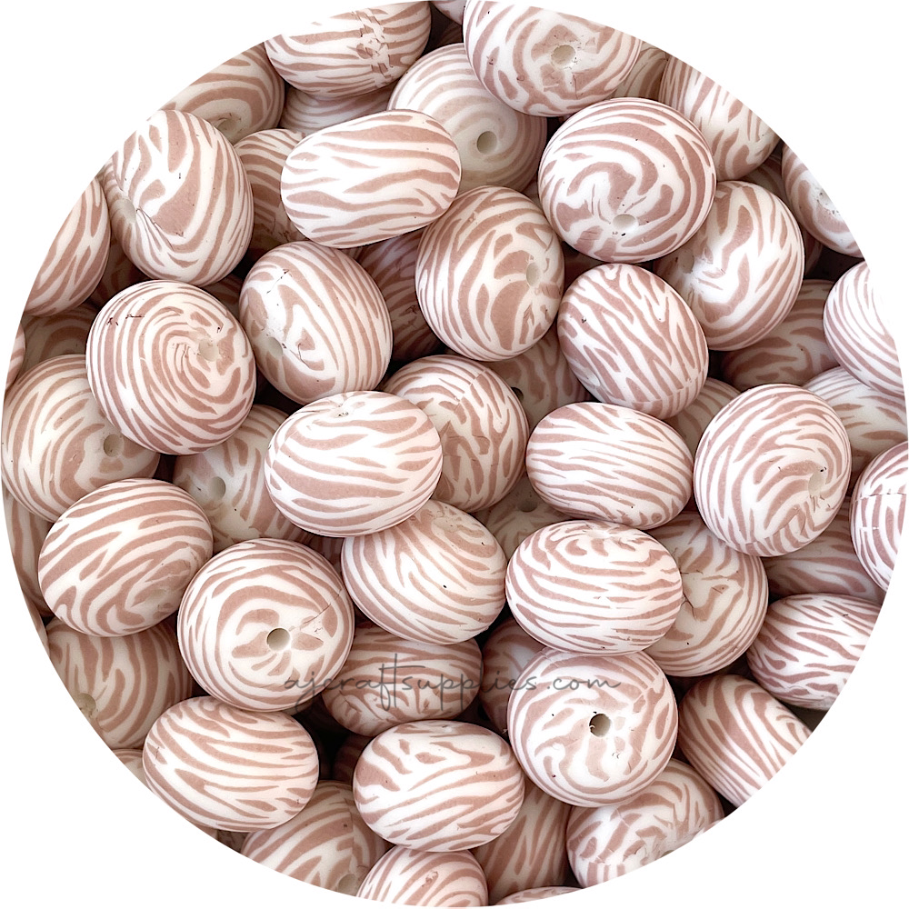 Nude Zebra Print - 22mm abacus Silicone Beads - 5 beads