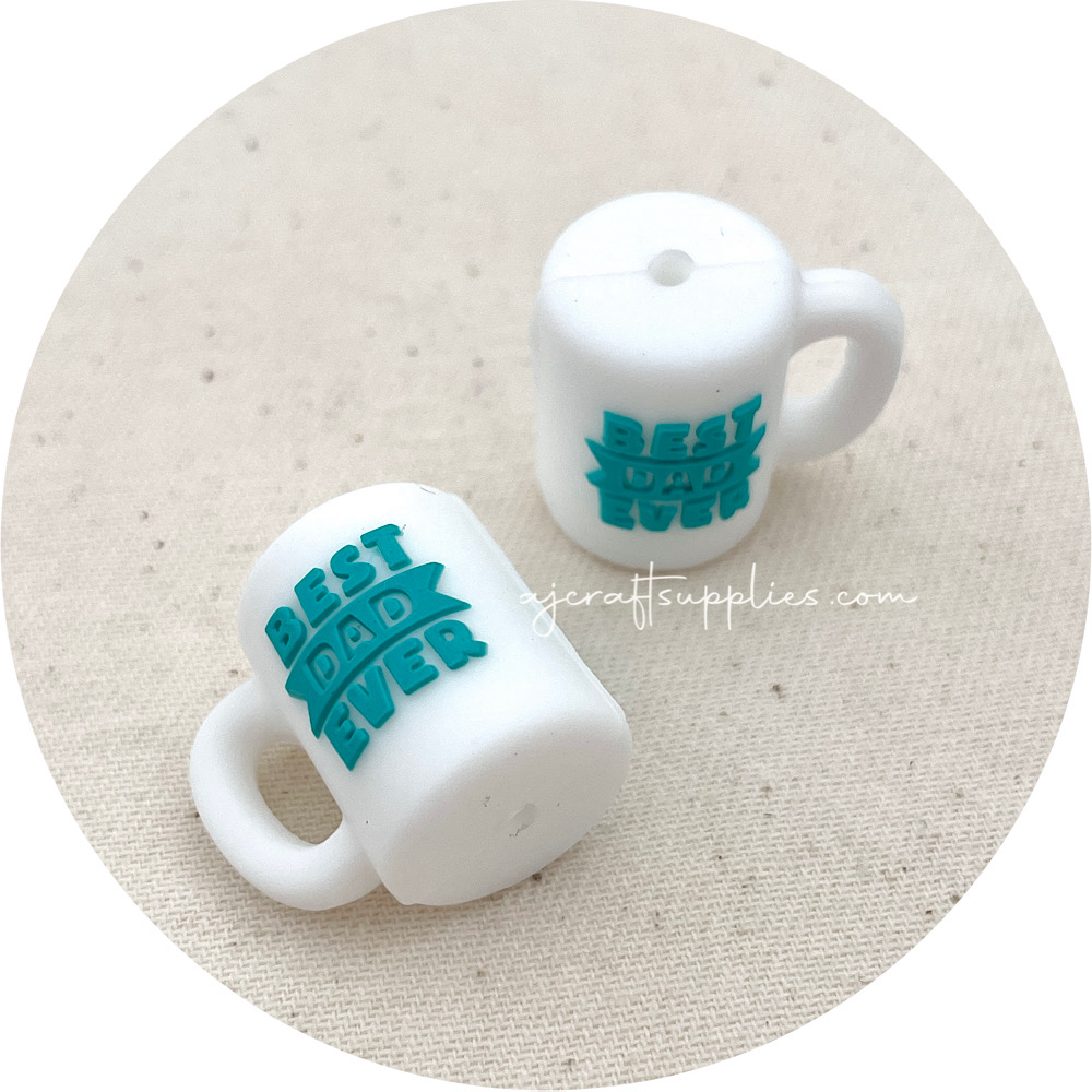 3D Mug Best Dad Ever Silicone Focal Beads - 2 beads