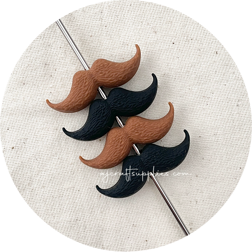 3D Moustache (Mo) Silicone Focal Beads - CHOOSE YOUR COLOUR - 2 beads