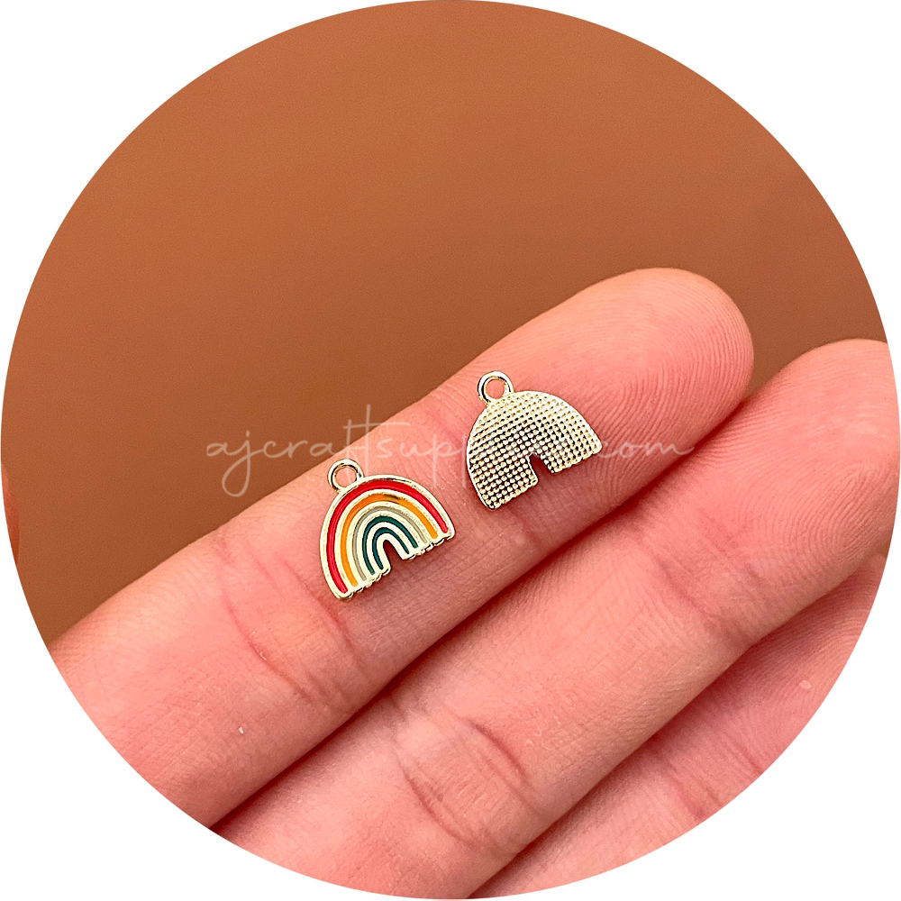 10mm Rainbow Enamel Metal Charms - 2 pcs