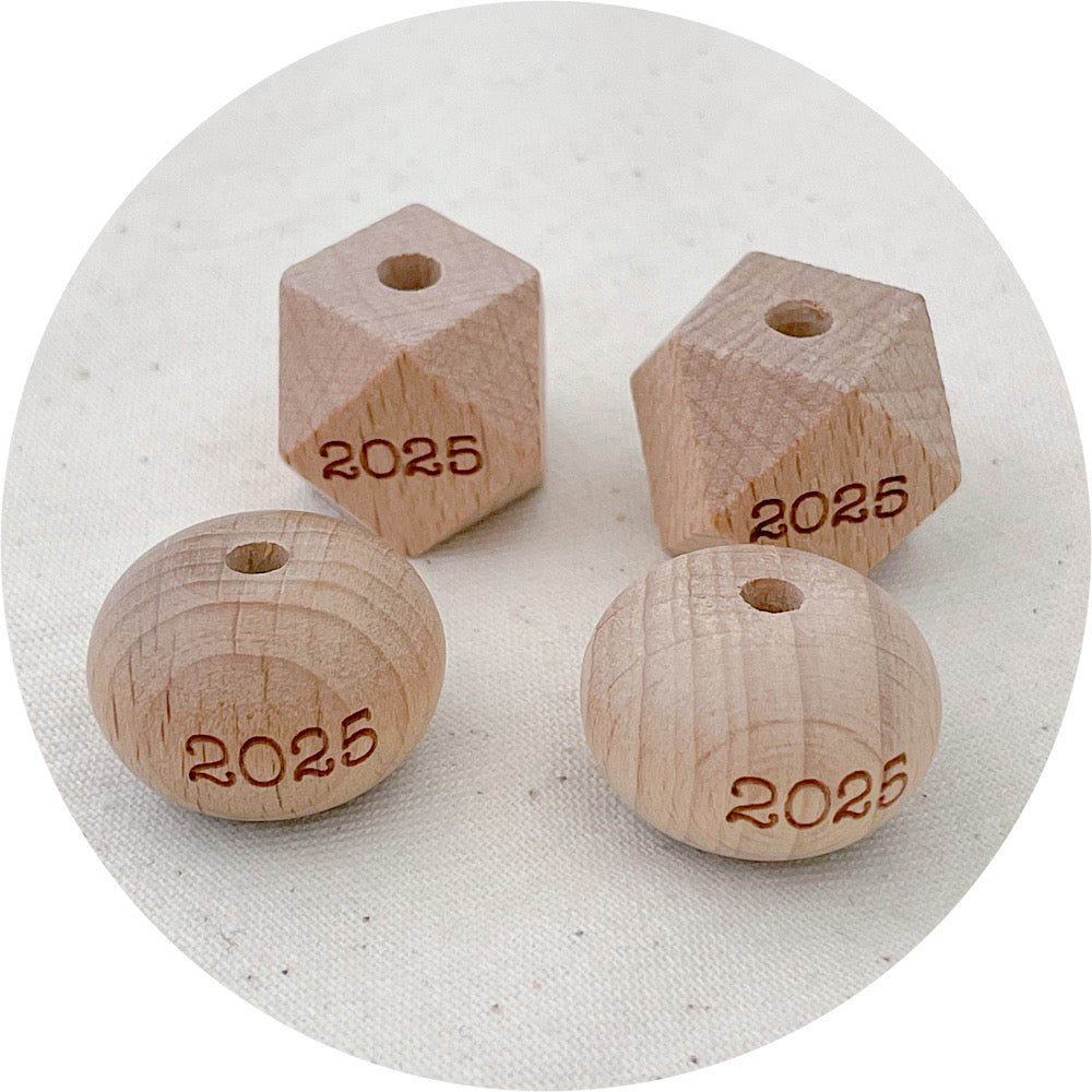 Beech Wood Engraved Beads (2025) - CHOOSE A SIZE - 5 beads