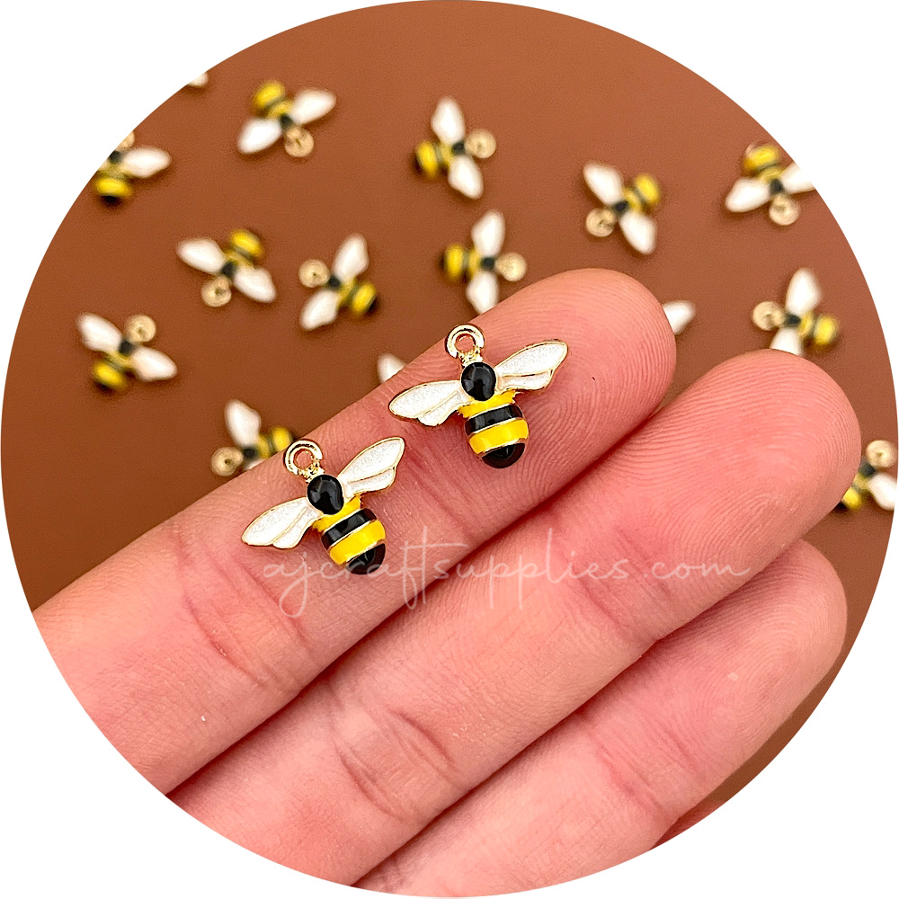 15mm Bee Enamel Metal Charms - 2 pcs