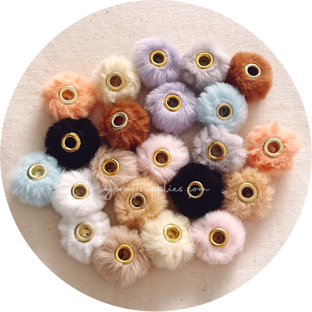 20mm Fluffy Pom Pom Beads (Large Hole)- CHOOSE YOUR COLOUR - 5 beads