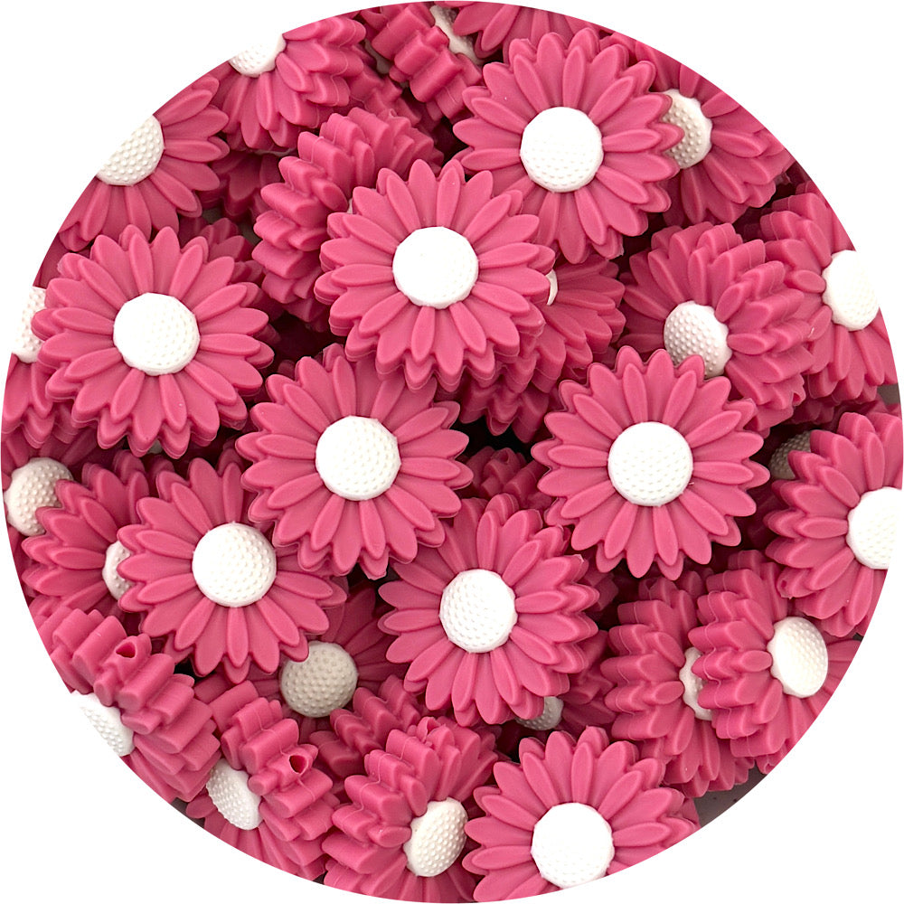 Raspberry - 30mm Large Daisy Silicone Beads - 2 beads