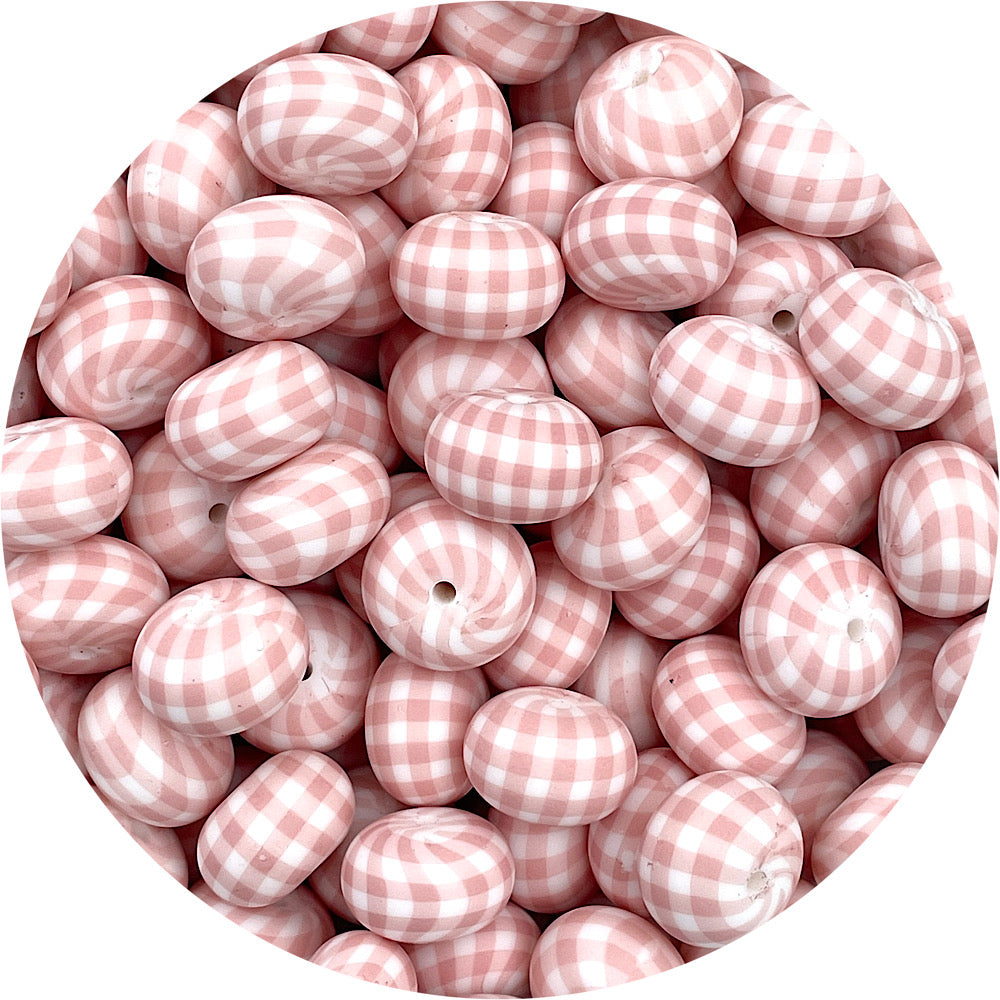 Nude Gingham Print - 22mm abacus Silicone beads - 5 Beads