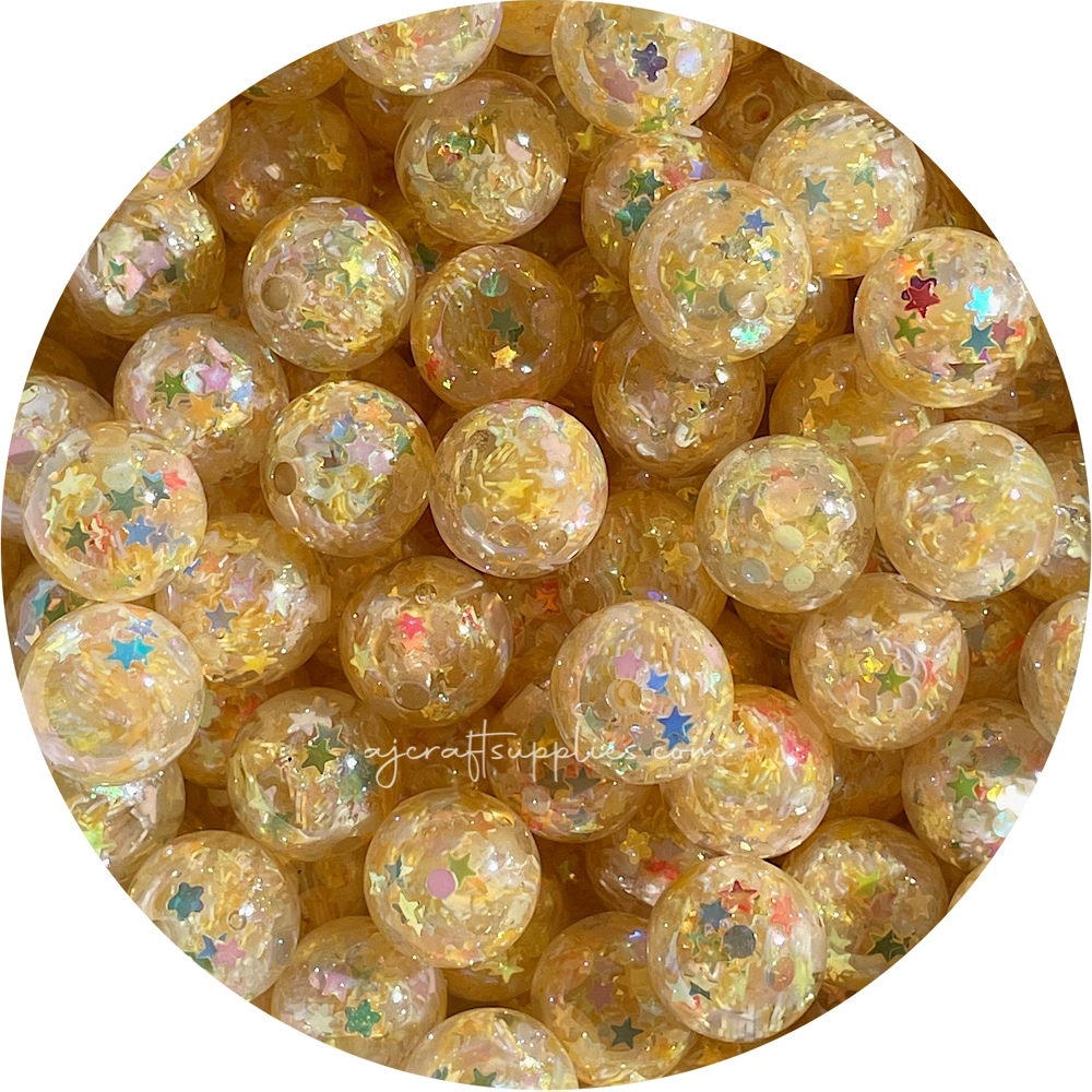 16mm Star Confetti Round Acrylic Beads - Buttery Yellow - 5 Beads