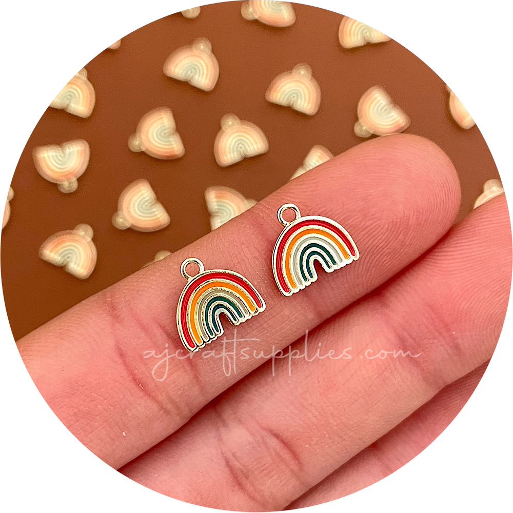 10mm Rainbow Enamel Metal Charms - 2 pcs