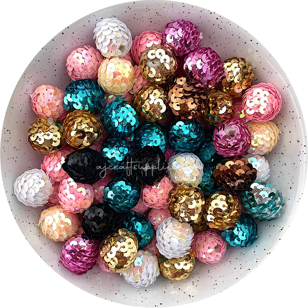 16mm Sequin Acrylic Beads - MIXED PACK - 10 beads
