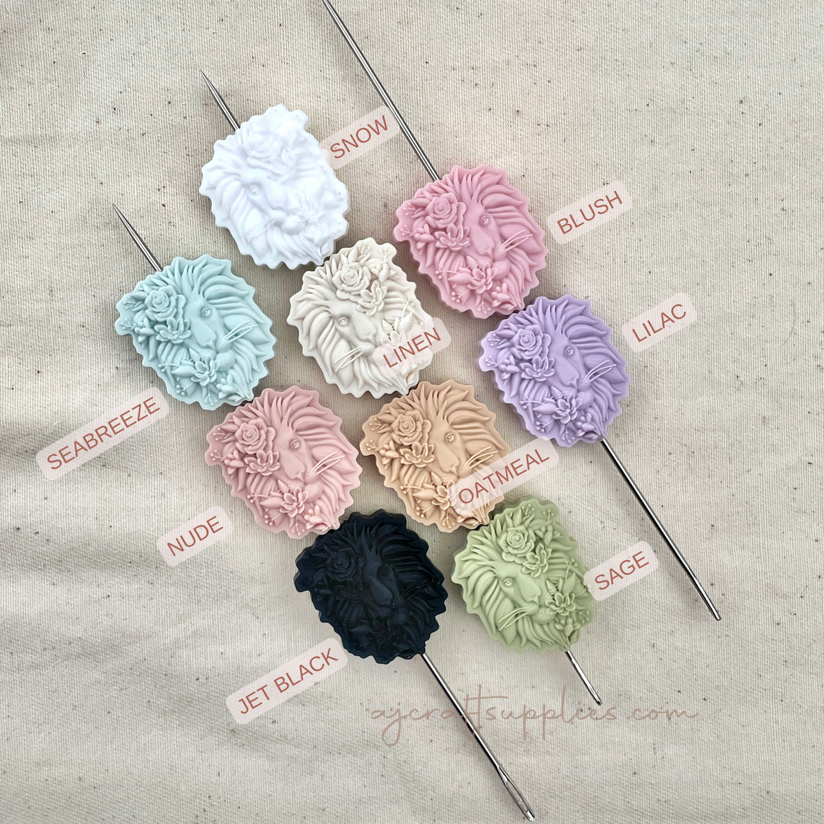 Floral Lion Head Silicone Beads - CHOOSE YOUR COLOUR - 2 beads