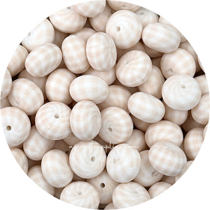 Oatmeal Gingham Print - 22mm abacus Silicone beads - 5 Beads