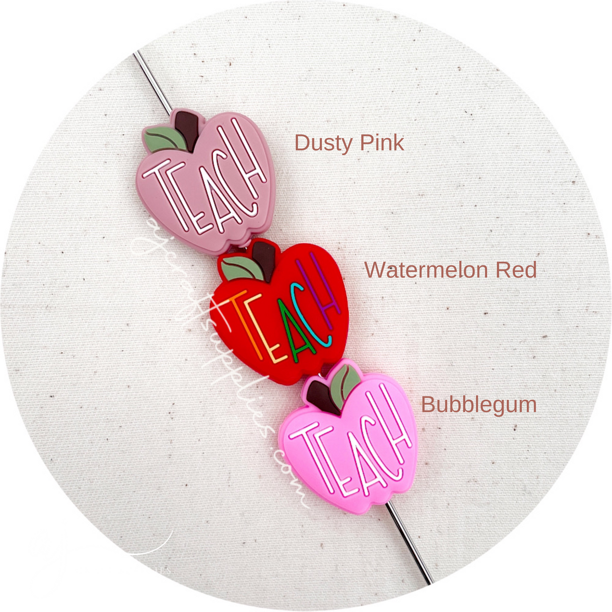 TEACH Apple Silicone Focal Beads - CHOOSE YOUR COLOUR - 2 beads