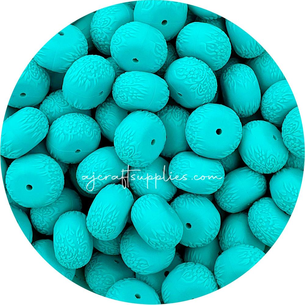 Turquoise - 22mm abacus (Floral Embossed) Silicone Beads - 5 Beads