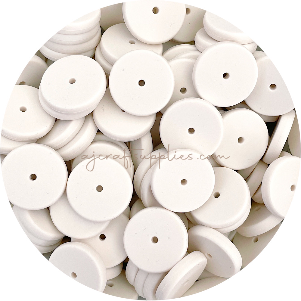 Linen - 25mm Flat Coin Silicone Beads - 5 beads