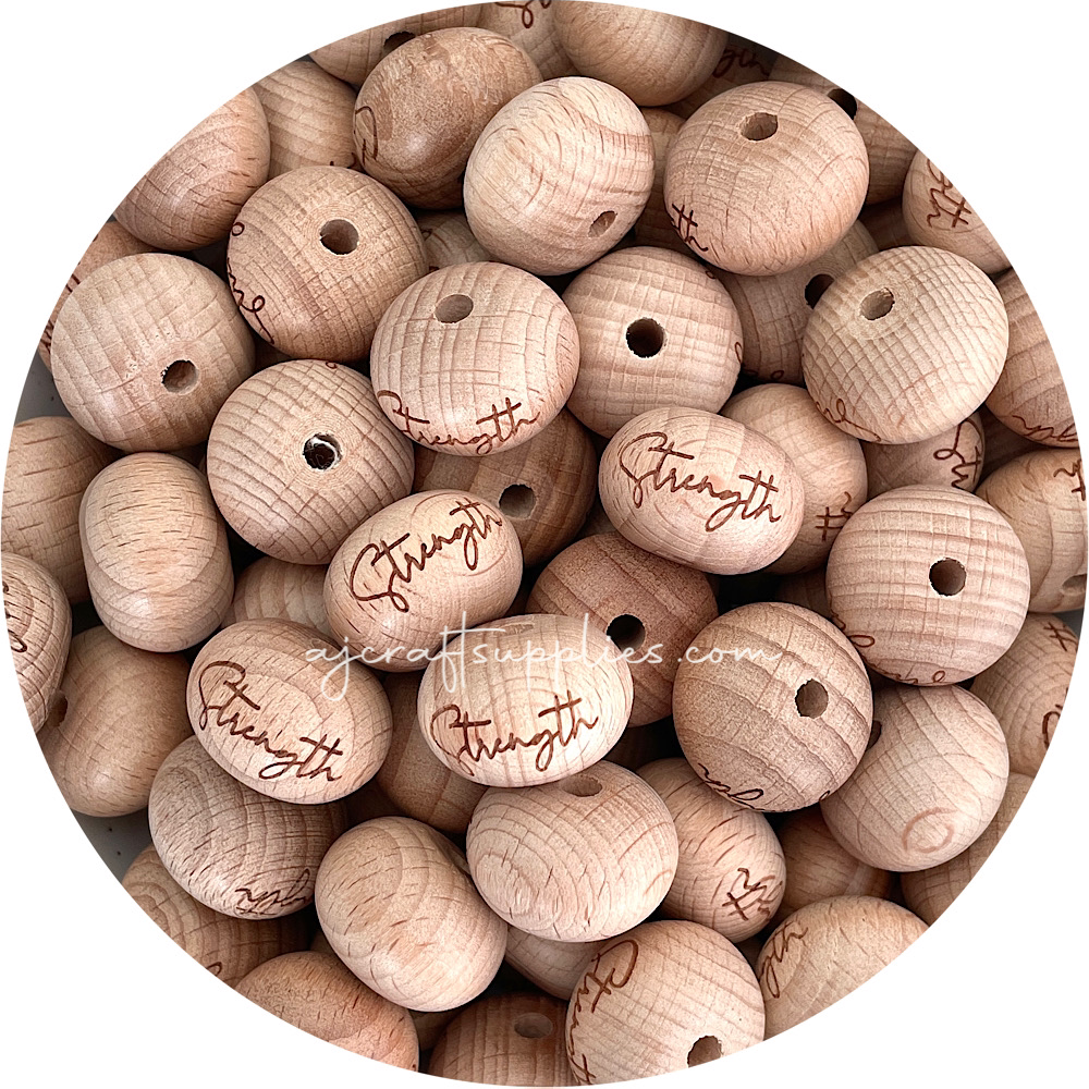 Beech Wood Engraved Beads (Strength) - 22mm abacus - 5 Beads