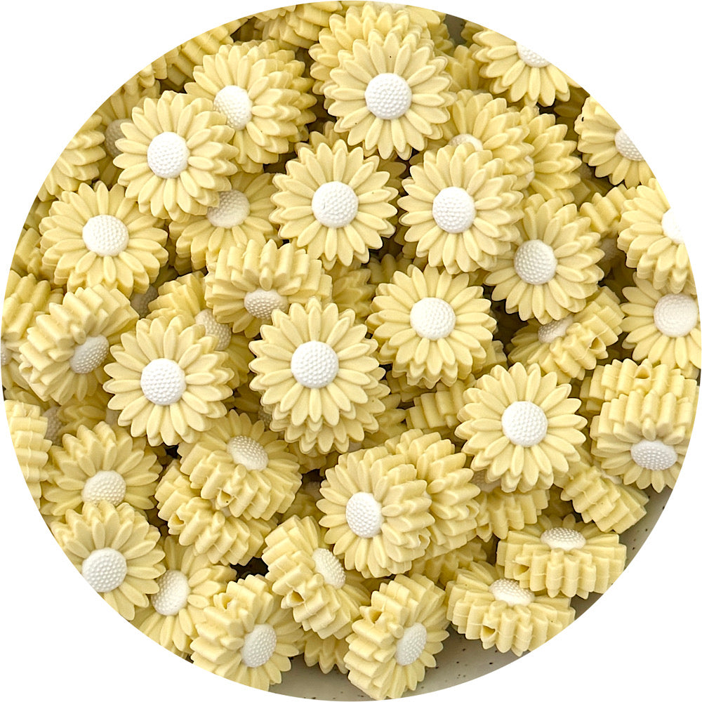 Soft Daffodil - 22mm Mini Daisy Silicone Beads - 2 beads