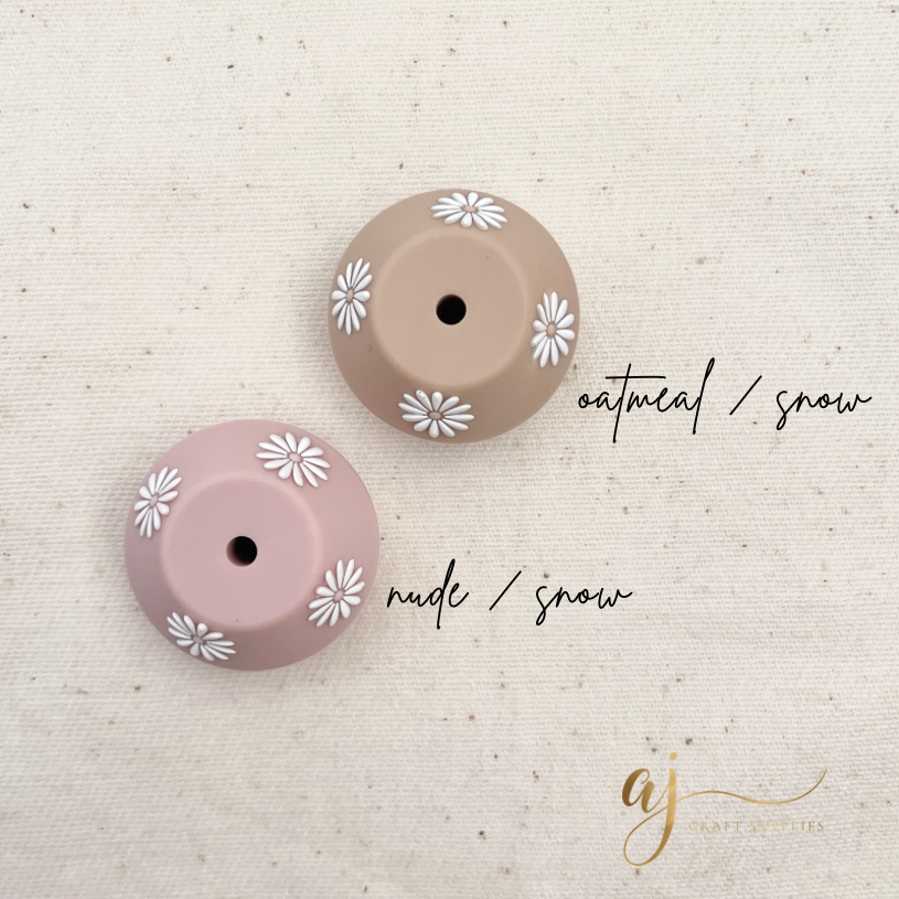 22mm Saucer (Daisy Embossed) Silicone Beads (TWO TONED) - CHOOSE YOUR COLOUR - 5 beads