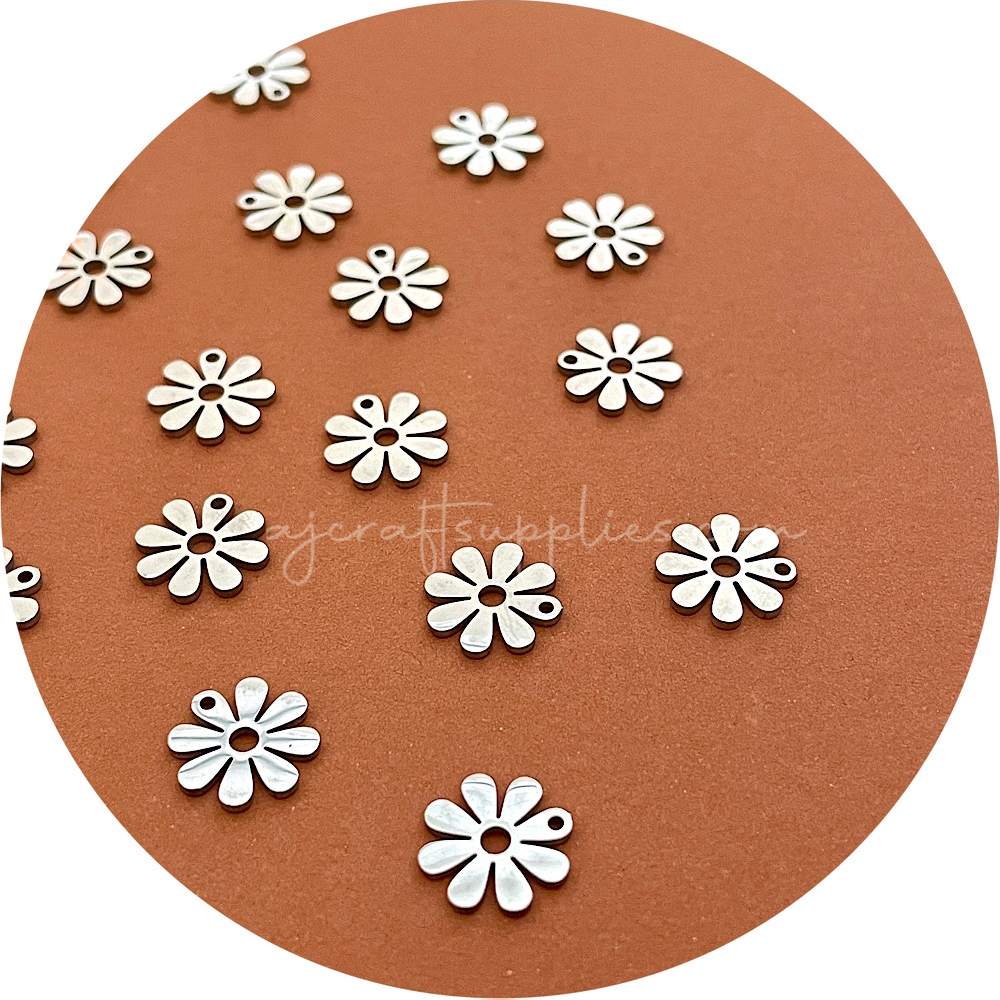 11mm Daisy Stainless Steel Charms - Steel - 2 pcs