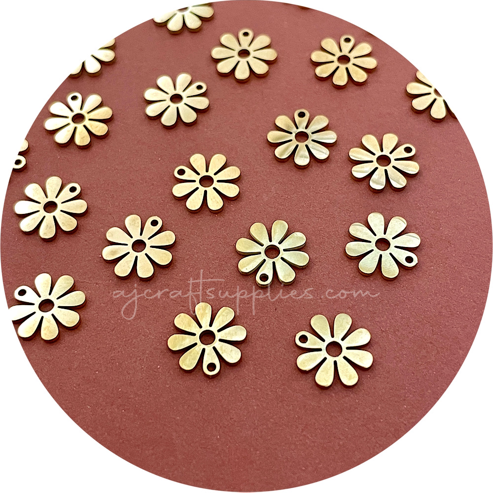 11mm Daisy Stainless Steel Charms - Gold- 2 pcs