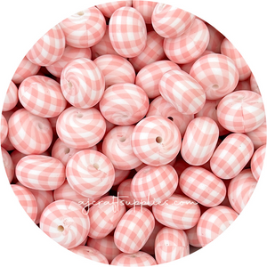 Candy Pink Gingham Print - 22mm abacus Silicone beads - 5 Beads