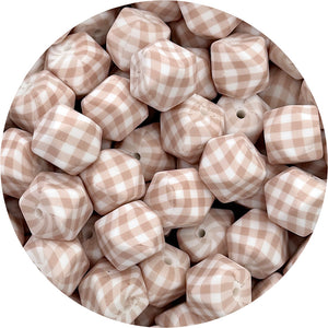 Espresso Gingham Print - 17mm hexagon Silicone Beads - 10 Beads