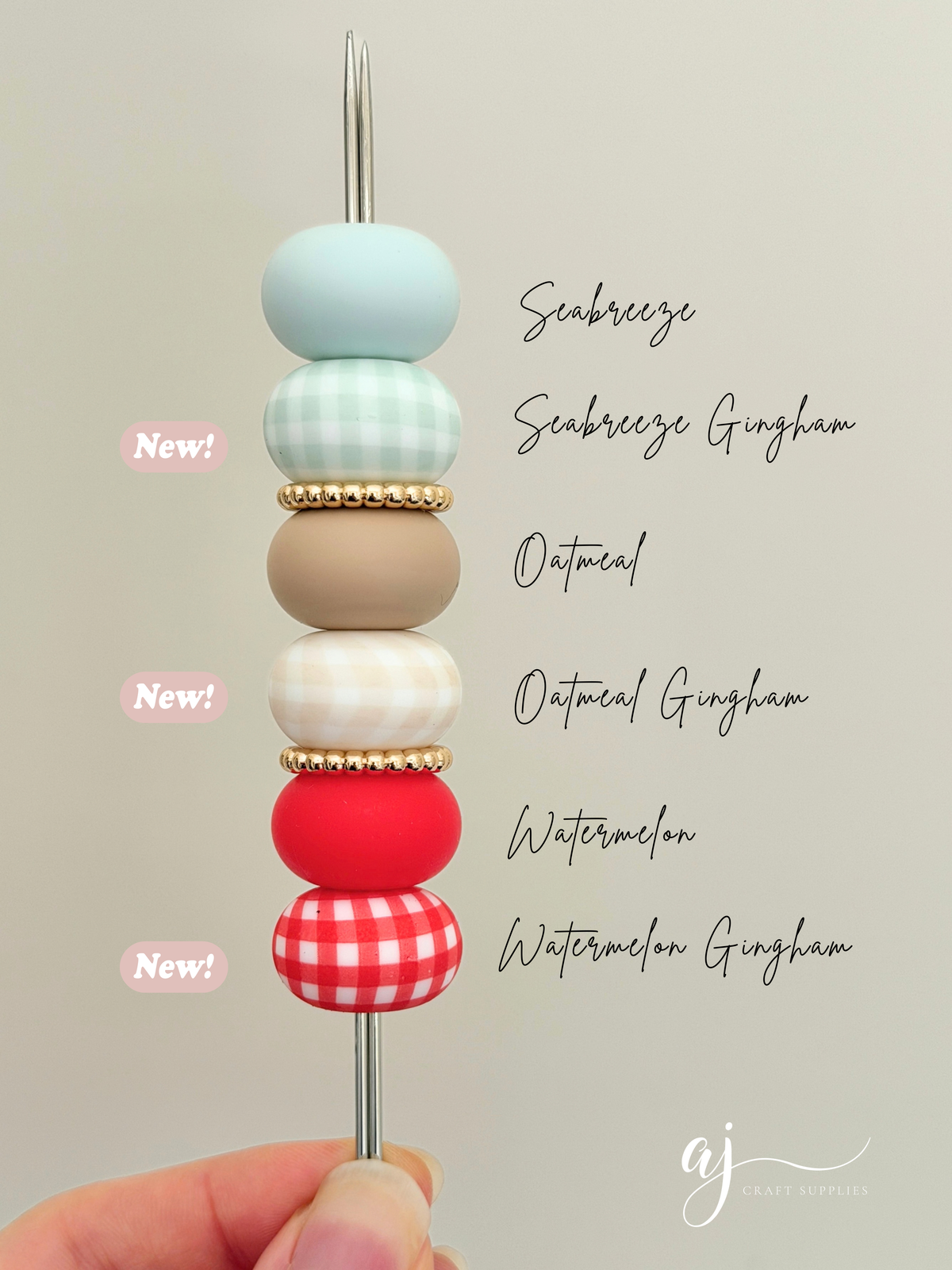 Oatmeal Gingham Print - 22mm abacus Silicone beads - 5 Beads