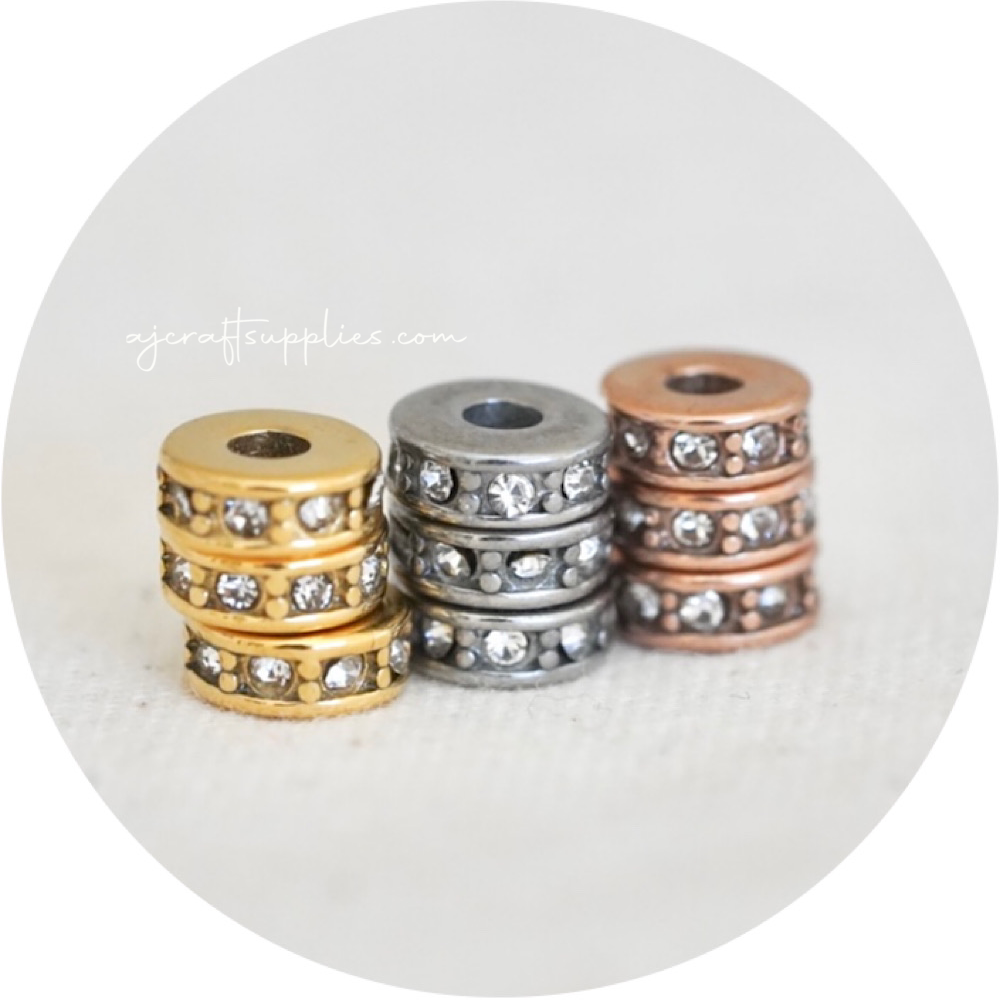 7mm Rhinestone Stainless Steel Spacer Beads - Choose your Colour - 5 Beads