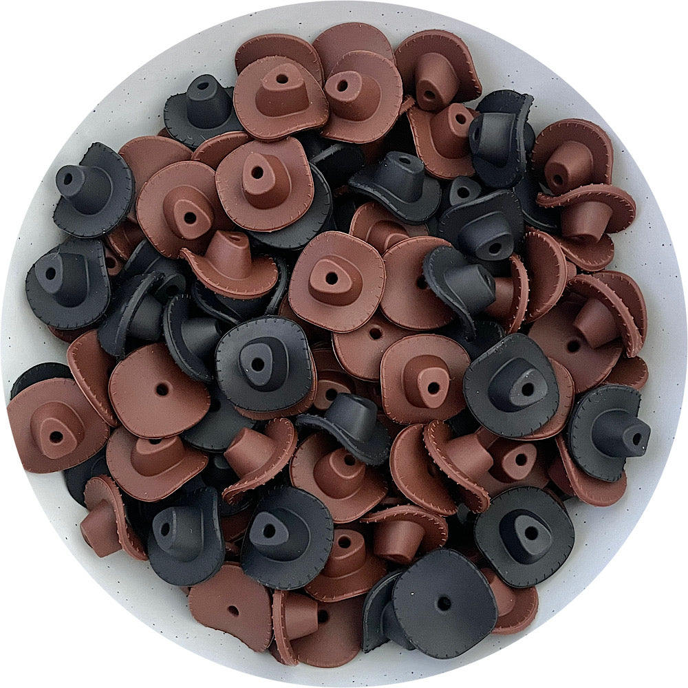 3D Cowboy Hat Silicone Beads - CHOOSE YOUR COLOUR - 2 beads