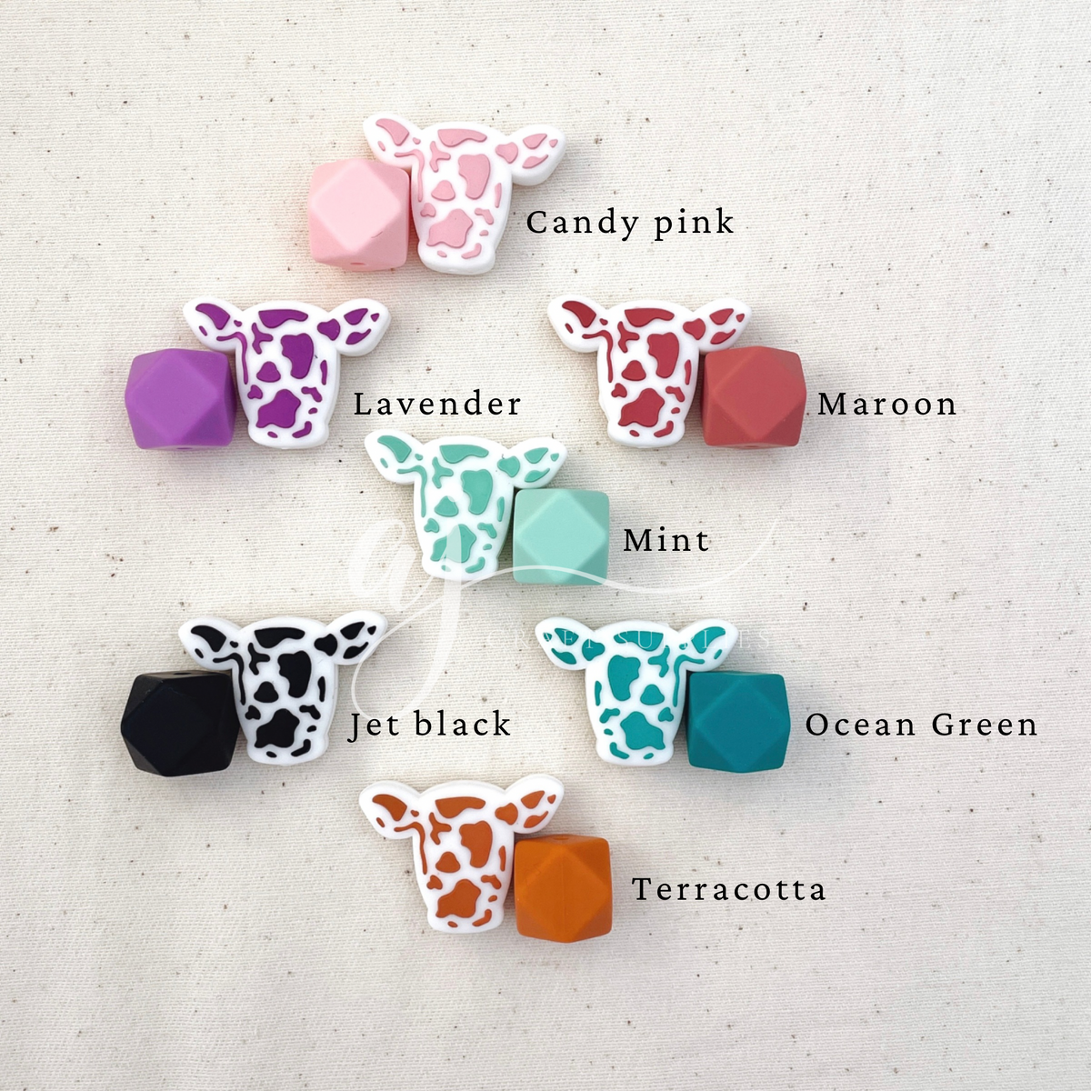 Spotted Cow/Cattle Head Silicone Beads - CHOOSE YOUR COLOUR - 2 beads