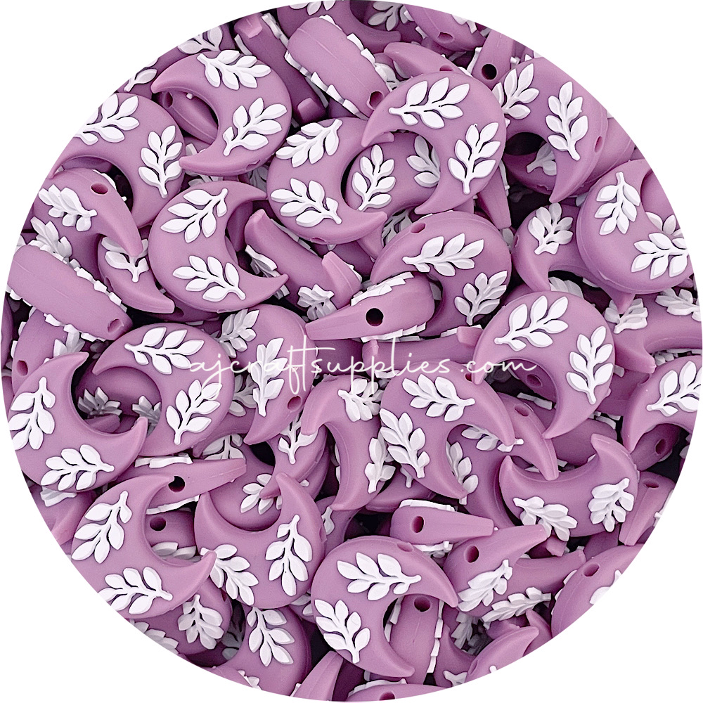 Leaf Crescent Moon Silicone Beads - CHOOSE YOUR COLOUR - 2 beads