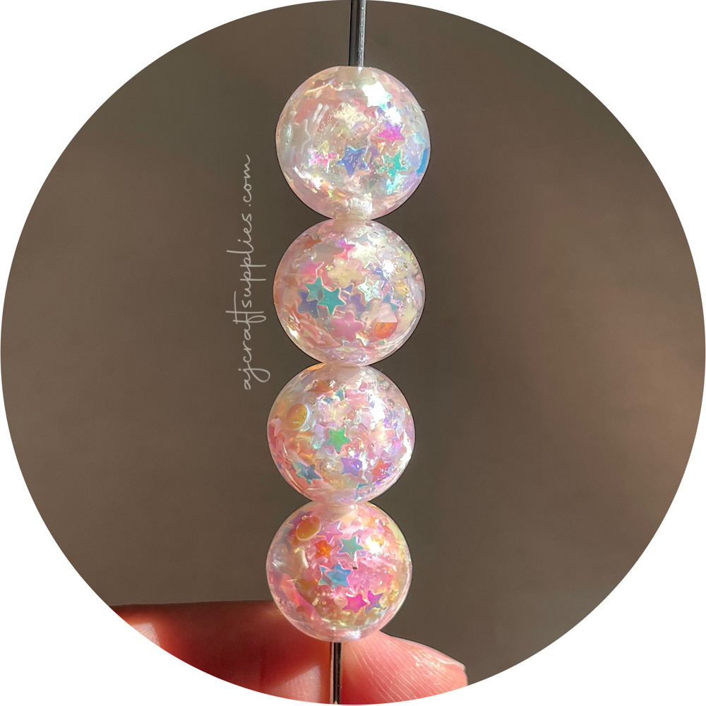 16mm Star Confetti Round Acrylic Beads - Blush Pink - 5 Beads