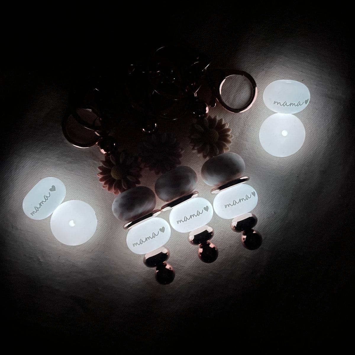 Glow in the Dark MAMA Silicone Beads (Glow White) - 22mm abacus - 5 Beads