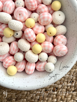 Candy Pink Gingham Print - 15mm round Silicone Beads - 10 Beads