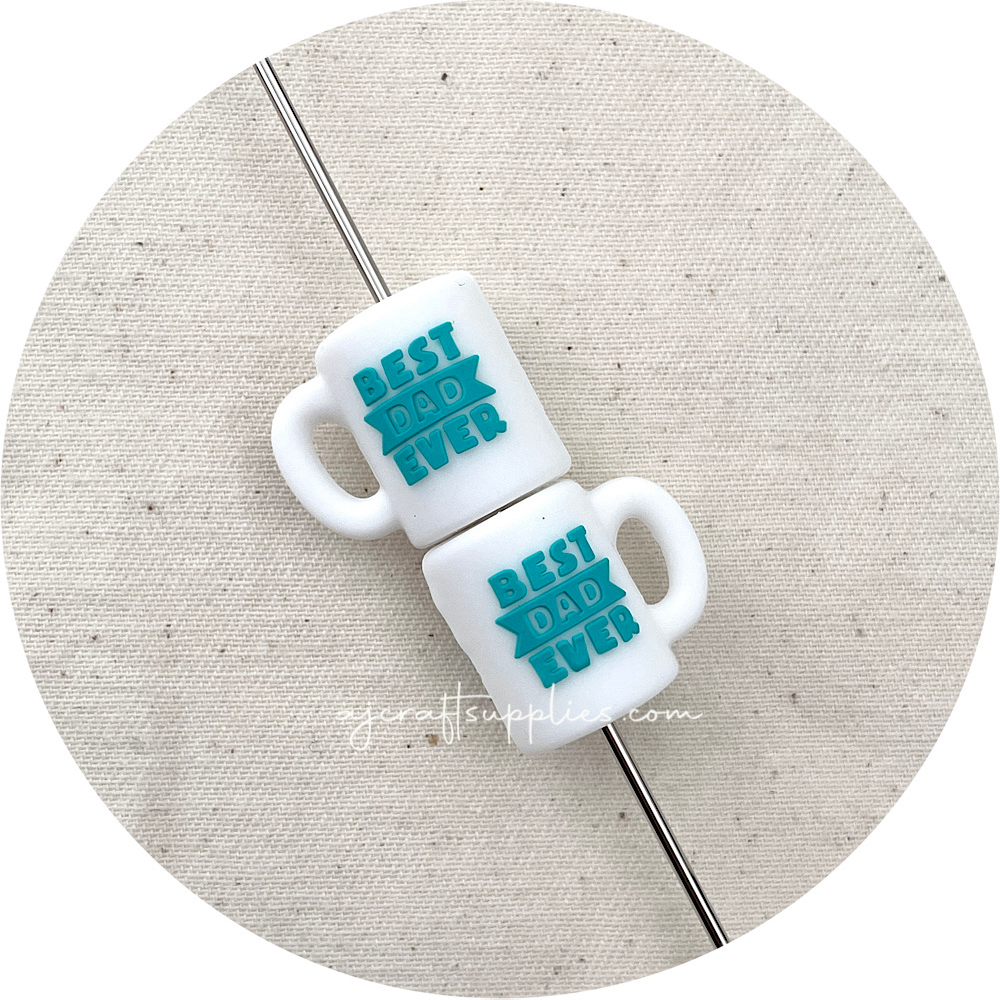 3D Mug Best Dad Ever Silicone Focal Beads - 2 beads